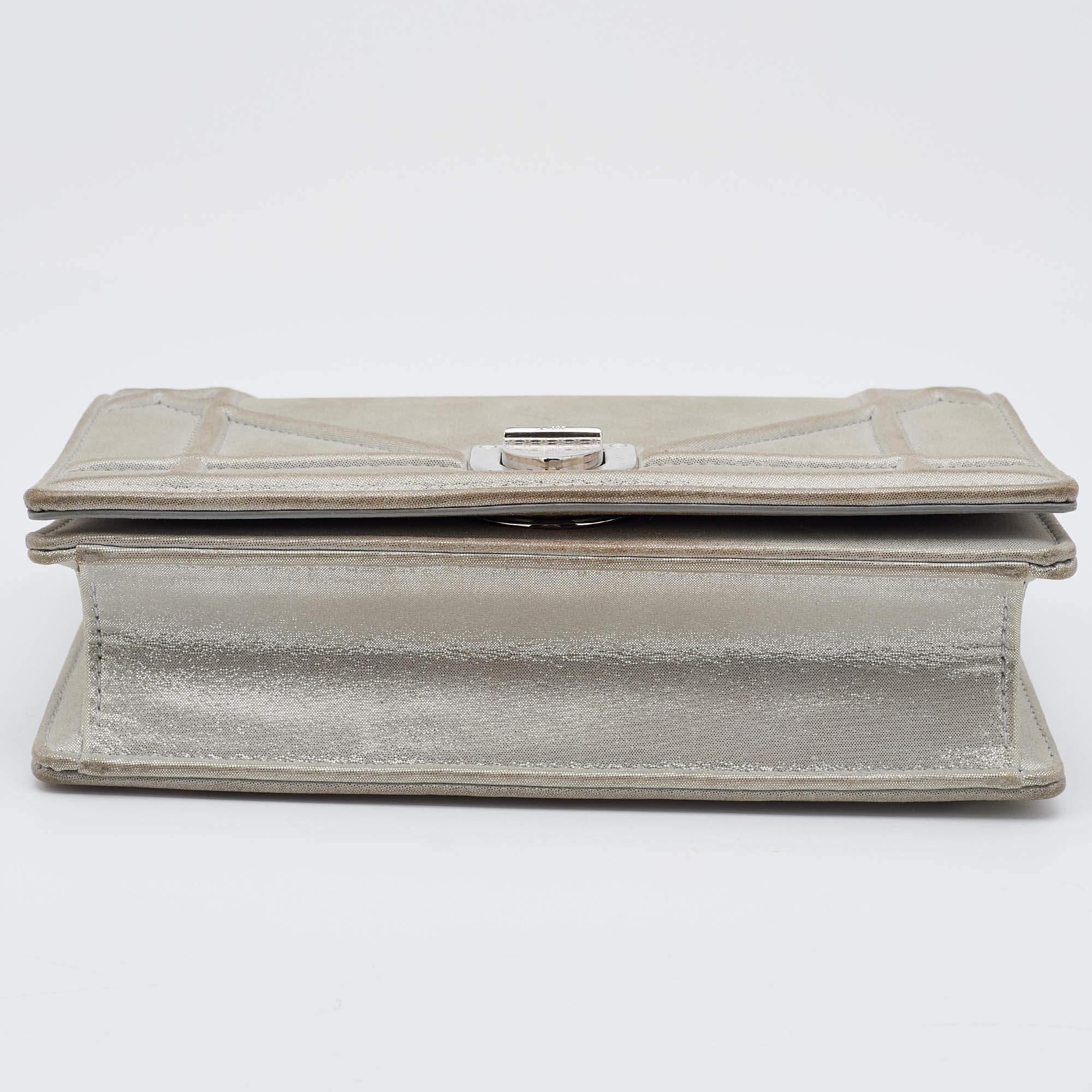 Women's Dior Grey Shimmering Leather Mini Diorama Crossbody Bag For Sale