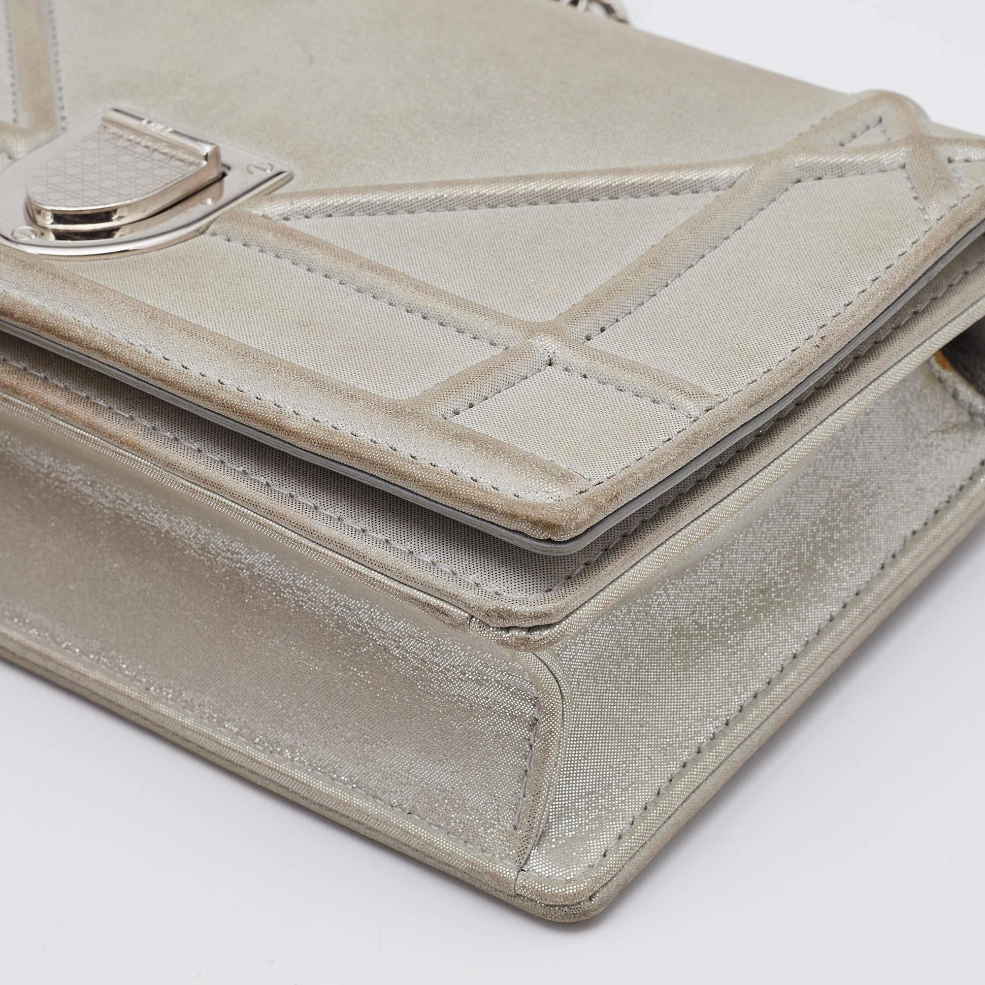 Dior Grey Shimmering Leather Mini Diorama Crossbody Bag For Sale 3