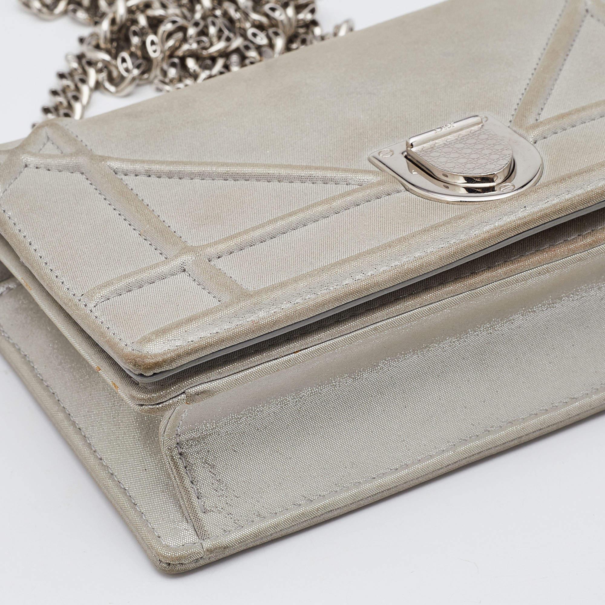 Dior Grey Shimmering Leather Mini Diorama Crossbody Bag For Sale 4
