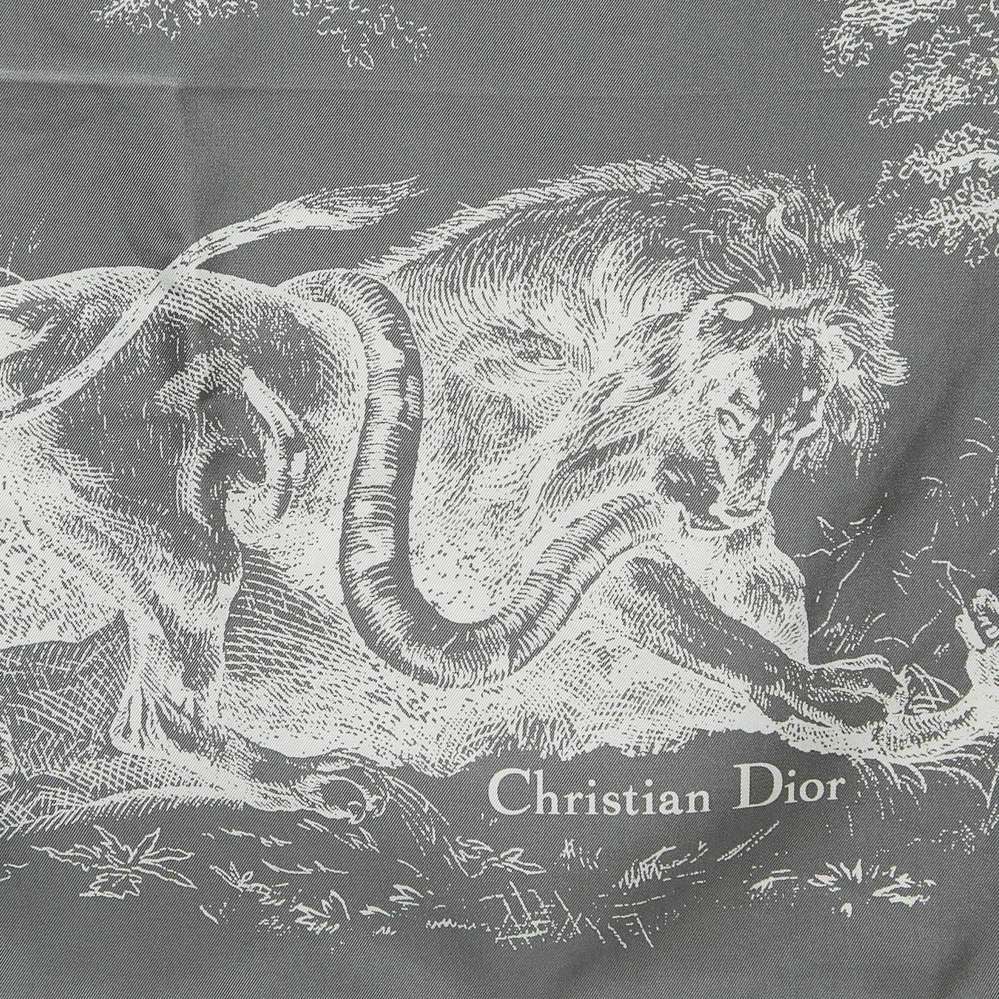 Dior Grey Silk Foulard Toile De Jouy Scarf 1