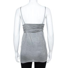 Dior Gris Punto Seda Floral Detalle Aplique Top Sin Mangas S