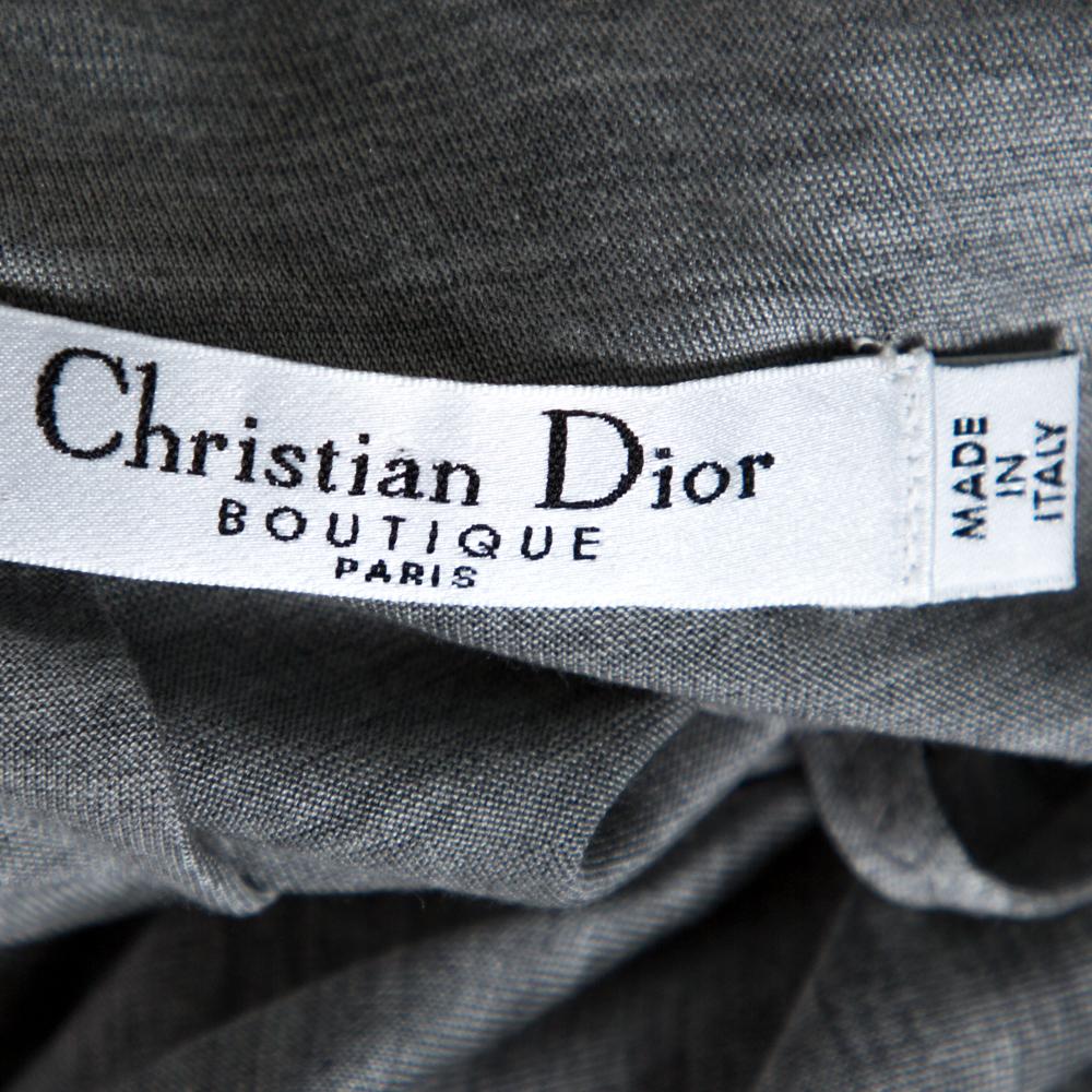 Gray Dior Grey Silk Knit Floral Applique Detail Sleeveless Top S