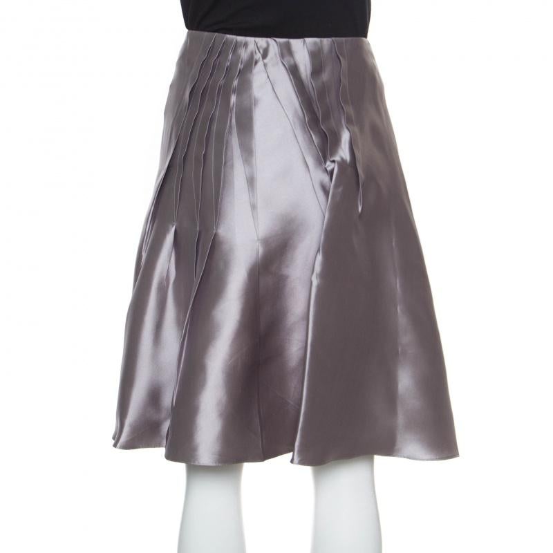 Gray Dior Grey Silk Satin Pleated High Waist Skirt M