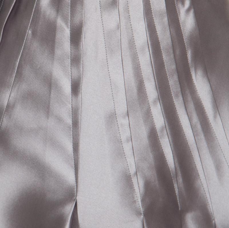 Dior Grey Silk Satin Pleated High Waist Skirt M In Good Condition In Dubai, Al Qouz 2