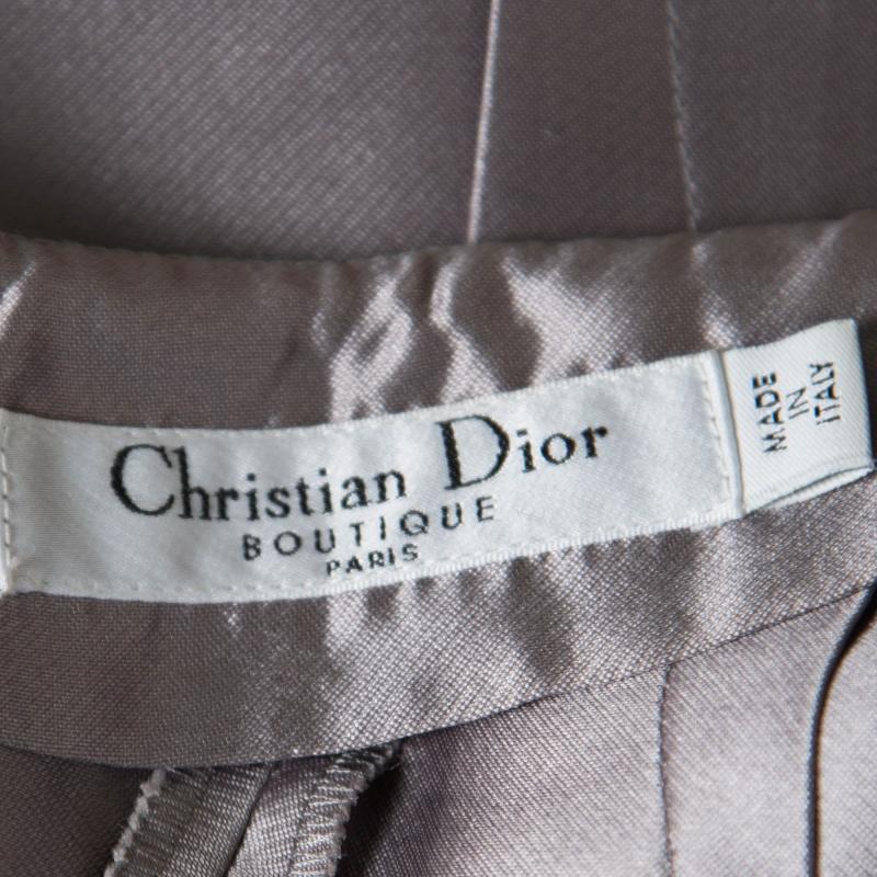 Women's Dior Grey Silk Satin Pleated High Waist Skirt M