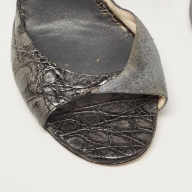 Dior Grigio/Argento Sandali Slingback in pelle scamosciata e goffrata Taglia 39,5 in vendita 1