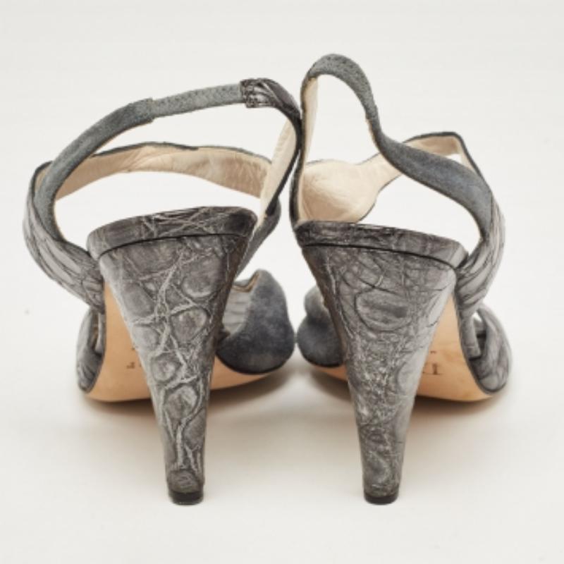 Dior Grigio/Argento Sandali Slingback in pelle scamosciata e goffrata Taglia 39,5 in vendita 2