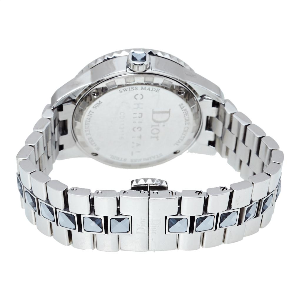Dior Grey Stainless Steel Christal CD113116 Women's Wristwatch 33MM In Good Condition In Dubai, Al Qouz 2