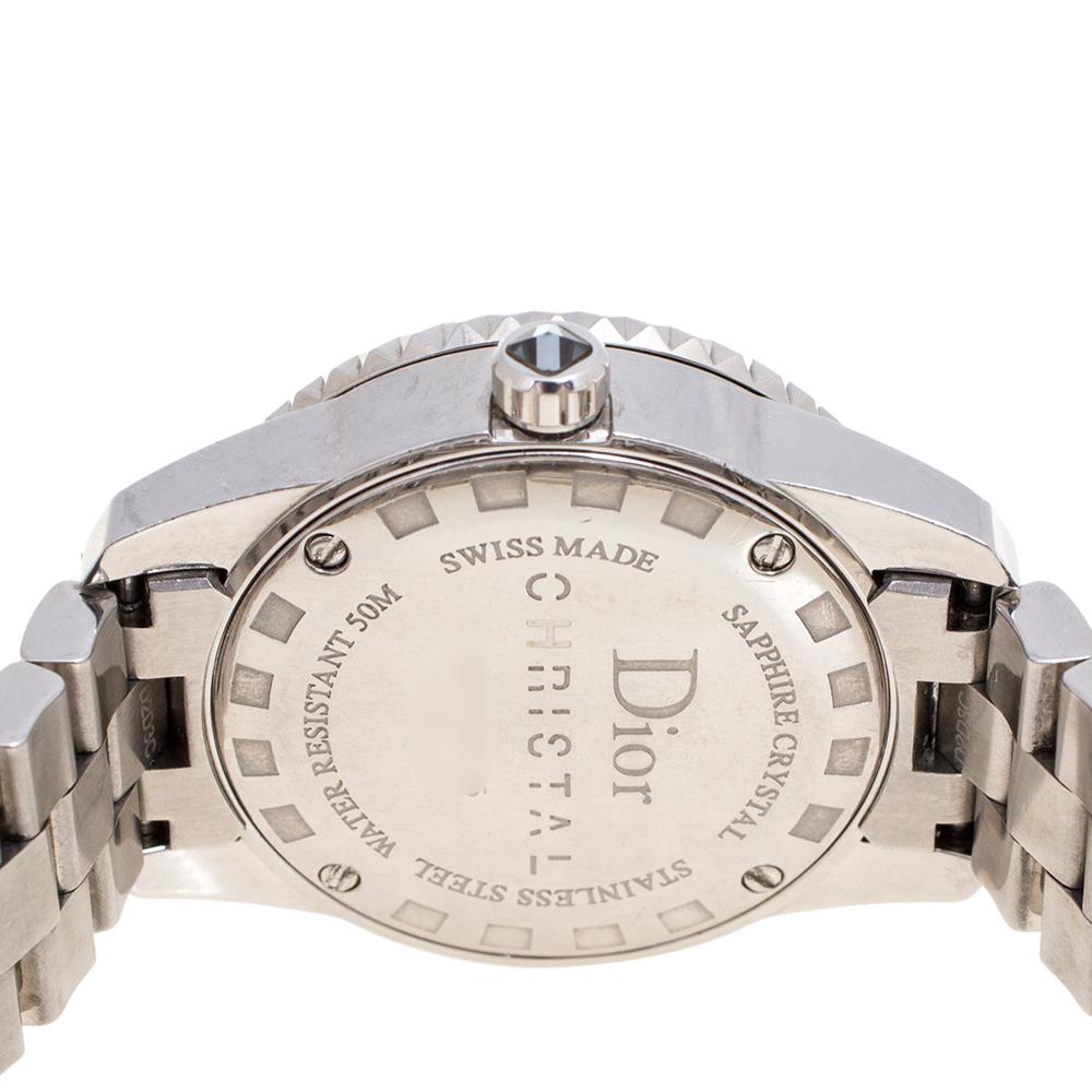 Here's a timepiece that will not only assist you with the correct time but also elevate your style quotient. This Dior watch is from their Christal collection, and it is Swiss-made. It has a stylish stainless steel case of diameter 29 mm with a