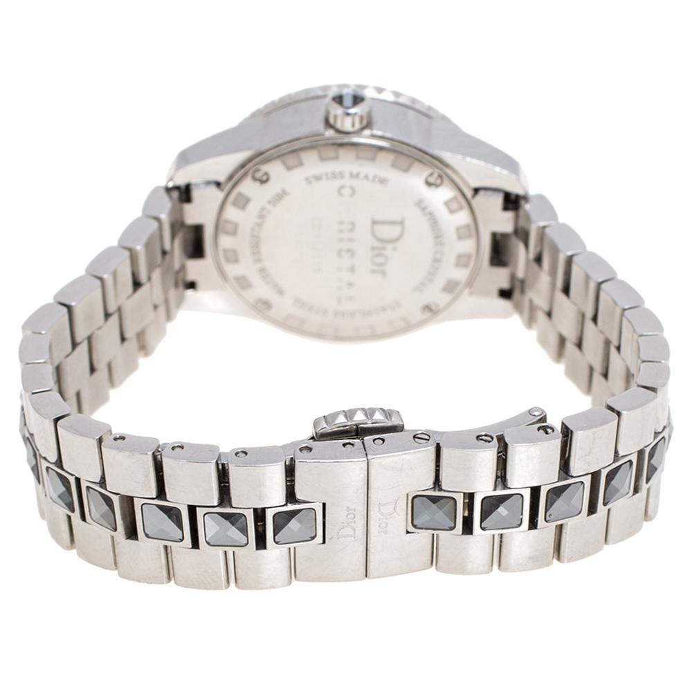 Contemporary Dior Grey Stainless Steel Diamond Christal CD112115M001 Women's Wristwatch 29 mm