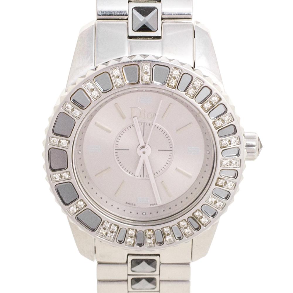 Dior Grey Stainless Steel Diamond Christal CD112115M001 Women's Wristwatch 29 mm In Good Condition In Dubai, Al Qouz 2