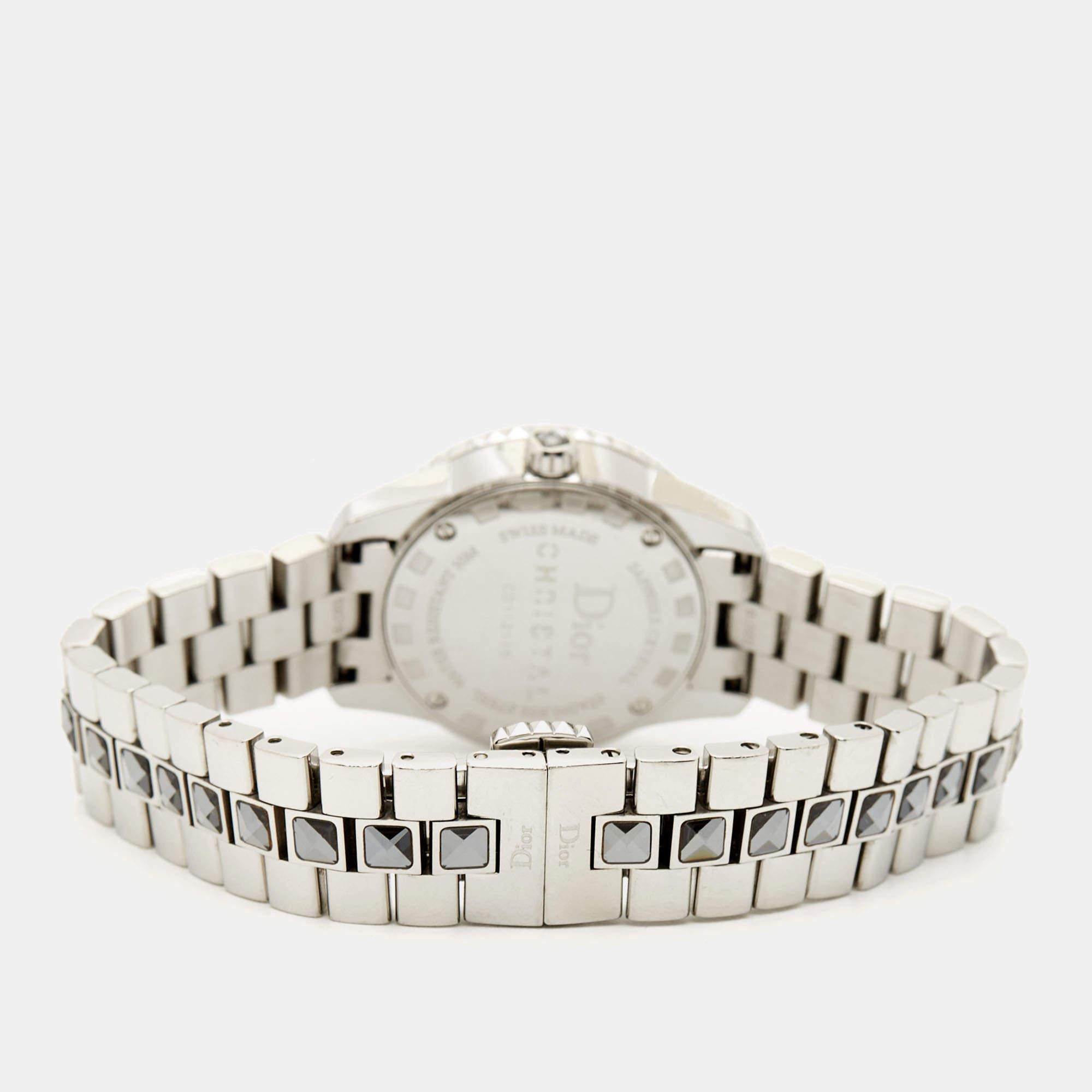 Dior Grey Stainless Steel Diamond Christal  Women's Wristwatch 28 mm For Sale 6