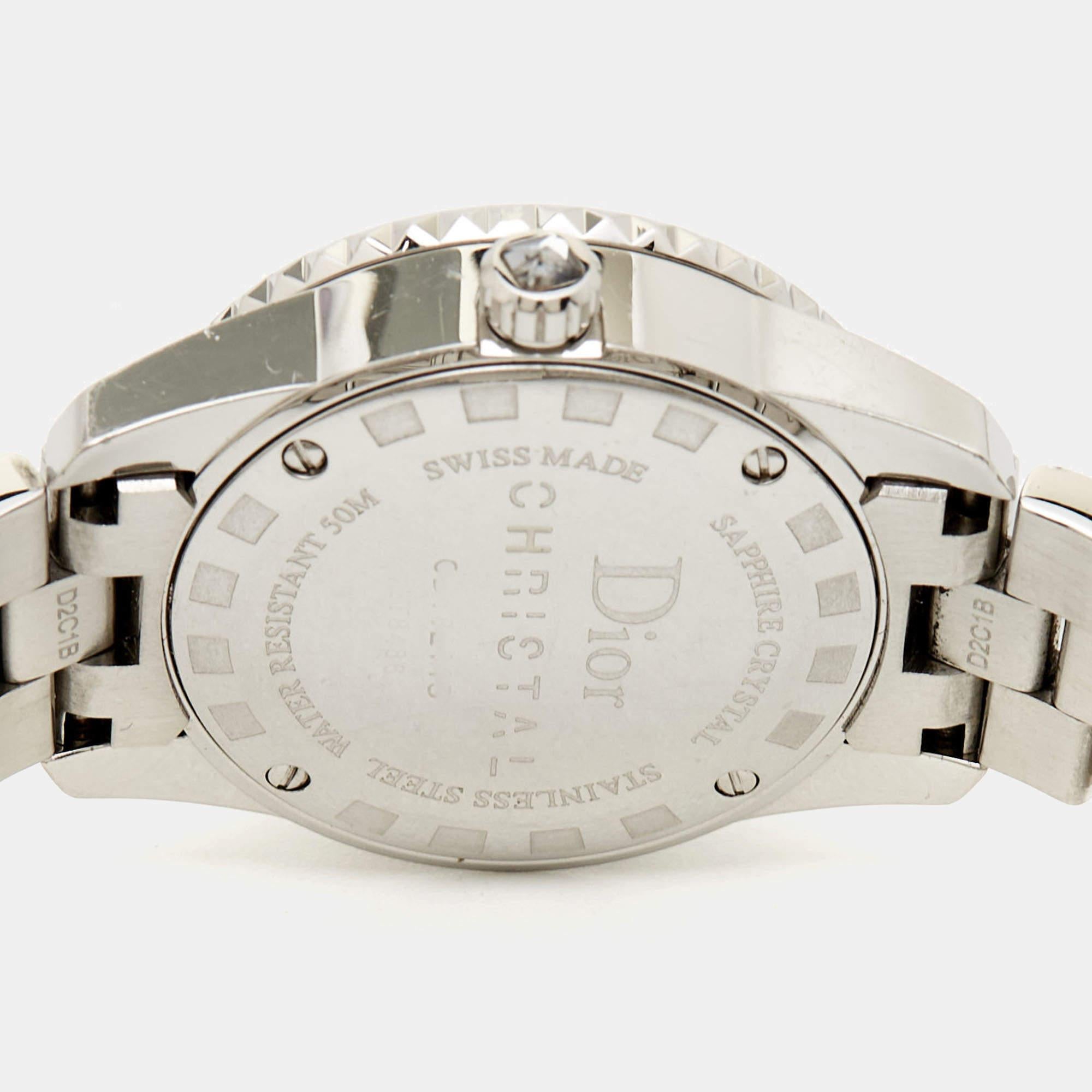 Dior Grey Stainless Steel Diamond Christal  Women's Wristwatch 28 mm In Excellent Condition For Sale In Dubai, Al Qouz 2