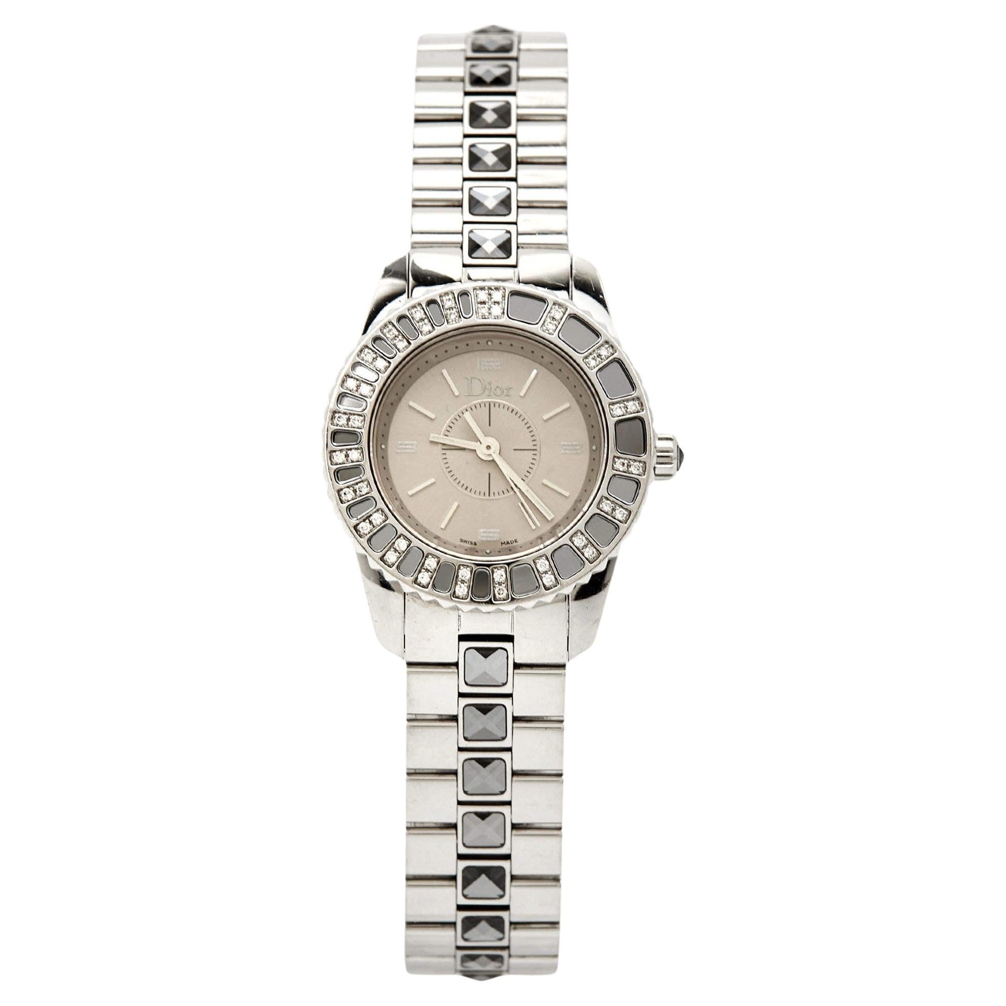 Dior Grey Stainless Steel Diamond Christal  Women's Wristwatch 28 mm