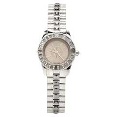 Used Dior Grey Stainless Steel Diamond Christal  Women's Wristwatch 28 mm