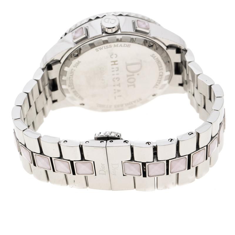Dior Grey Stainless Steel Diamond Studded Pink Sapphire Stainless Steel Christal 1
