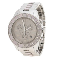Dior Grey Stainless Steel Diamond Studded Pink Sapphire Stainless Steel Christal