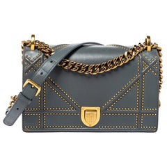 Dior Grey Studded Leather Small Diorama Shoulder Bag