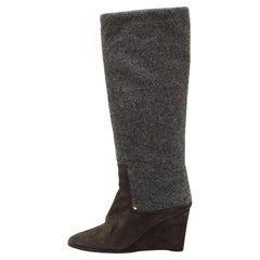 Dior Knielange Stiefel aus grauem Wildleder und Wolle in Keil Größe 40,5