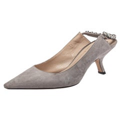 Dior Grey Suede Crystal Embellished Pointed Toe Slingback Sandals Size 38.5