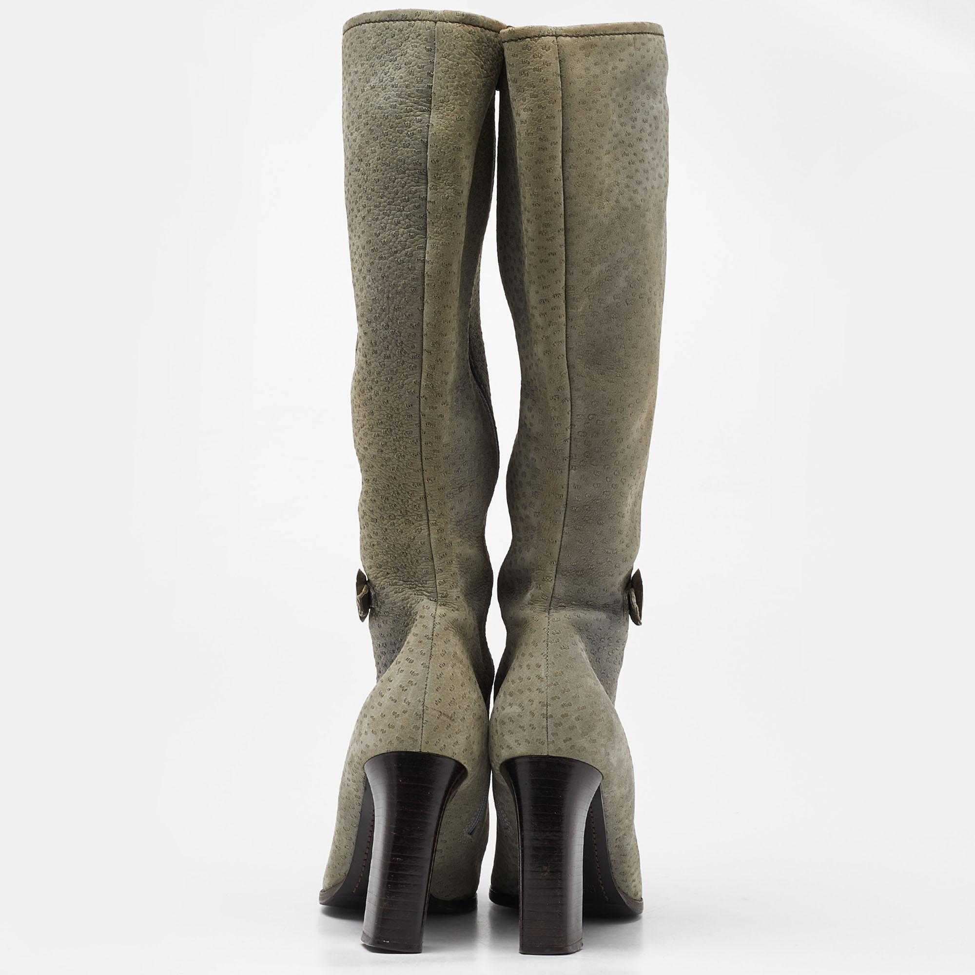 Women's Dior Grey Textured Nubuck Leather Knee Length Boots Size 40 For Sale