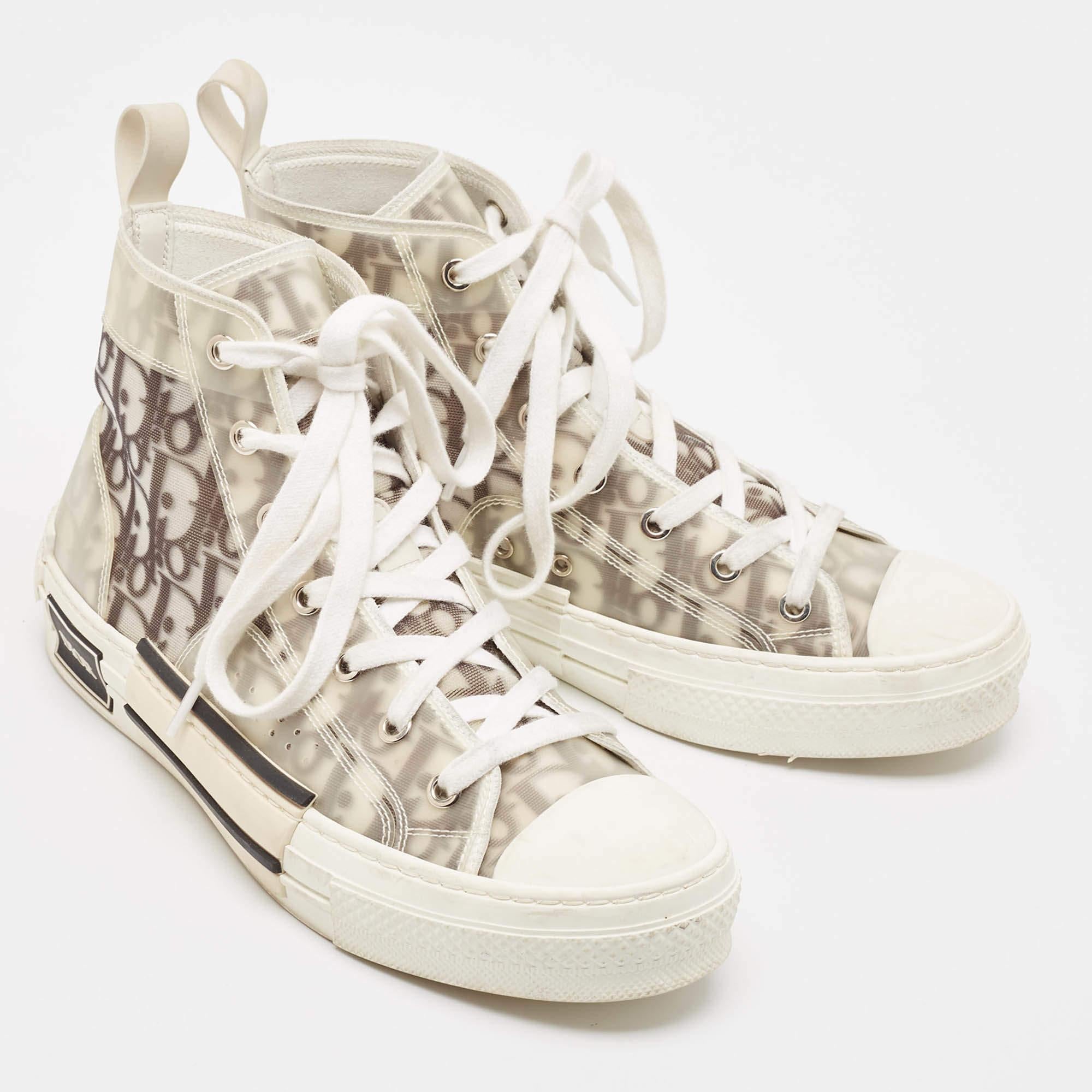 Dior Grey/Transparent PVC and Mesh B23 High Top Sneakers Size 39 In Good Condition In Dubai, Al Qouz 2
