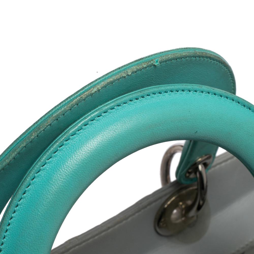 Dior Grey/Turquoise Cannage Leather Large Lady Dior Tote 2