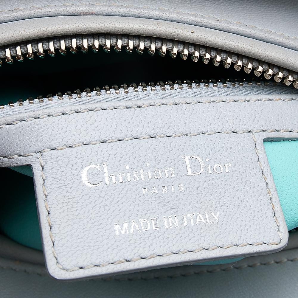 Dior Grey/Turquoise Cannage Leather Medium Lady Dior Tote 1