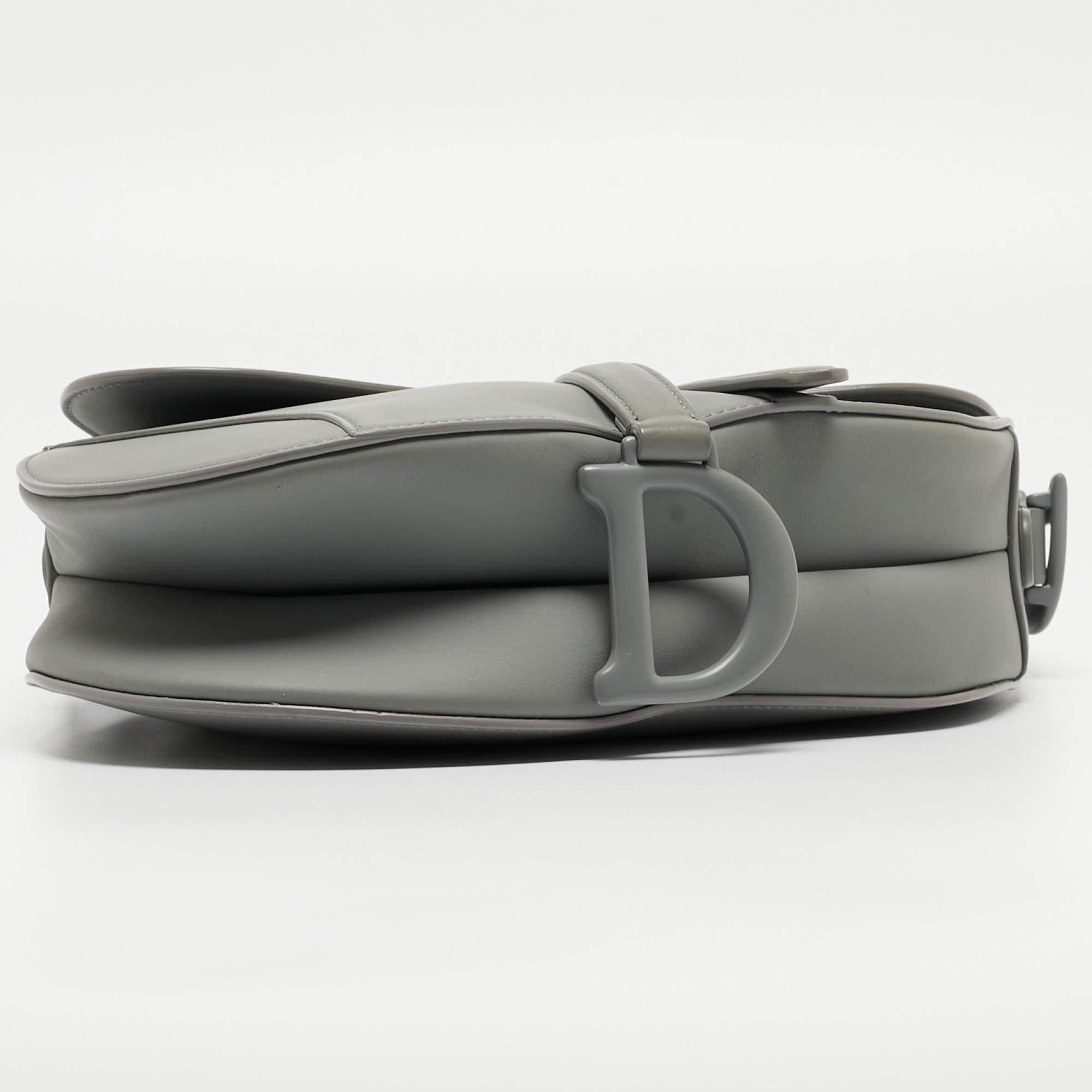 Dior Grey Ultra Matte Leather Saddle Shoulder Bag 5
