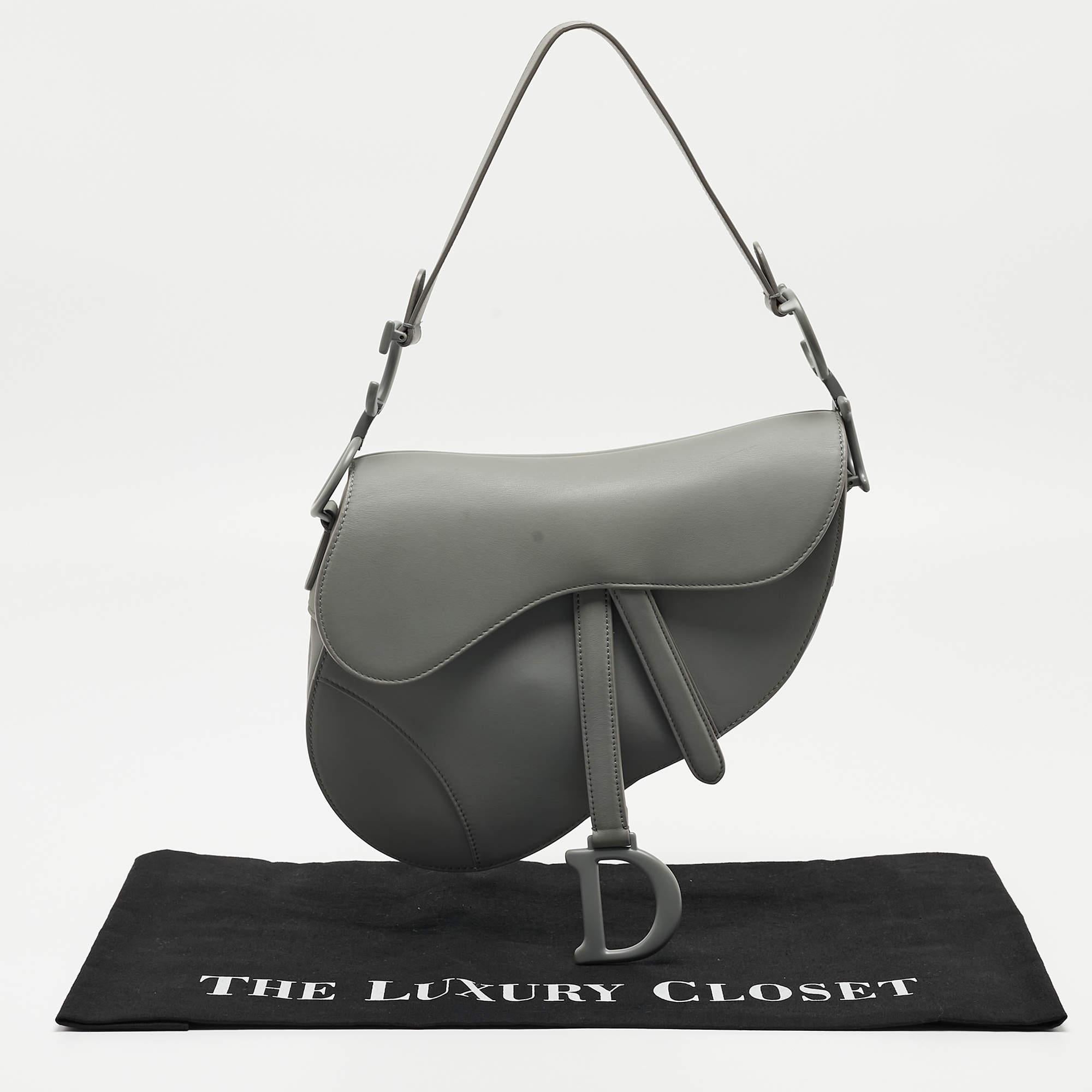 Dior Grey Ultra Matte Leather Saddle Shoulder Bag 5