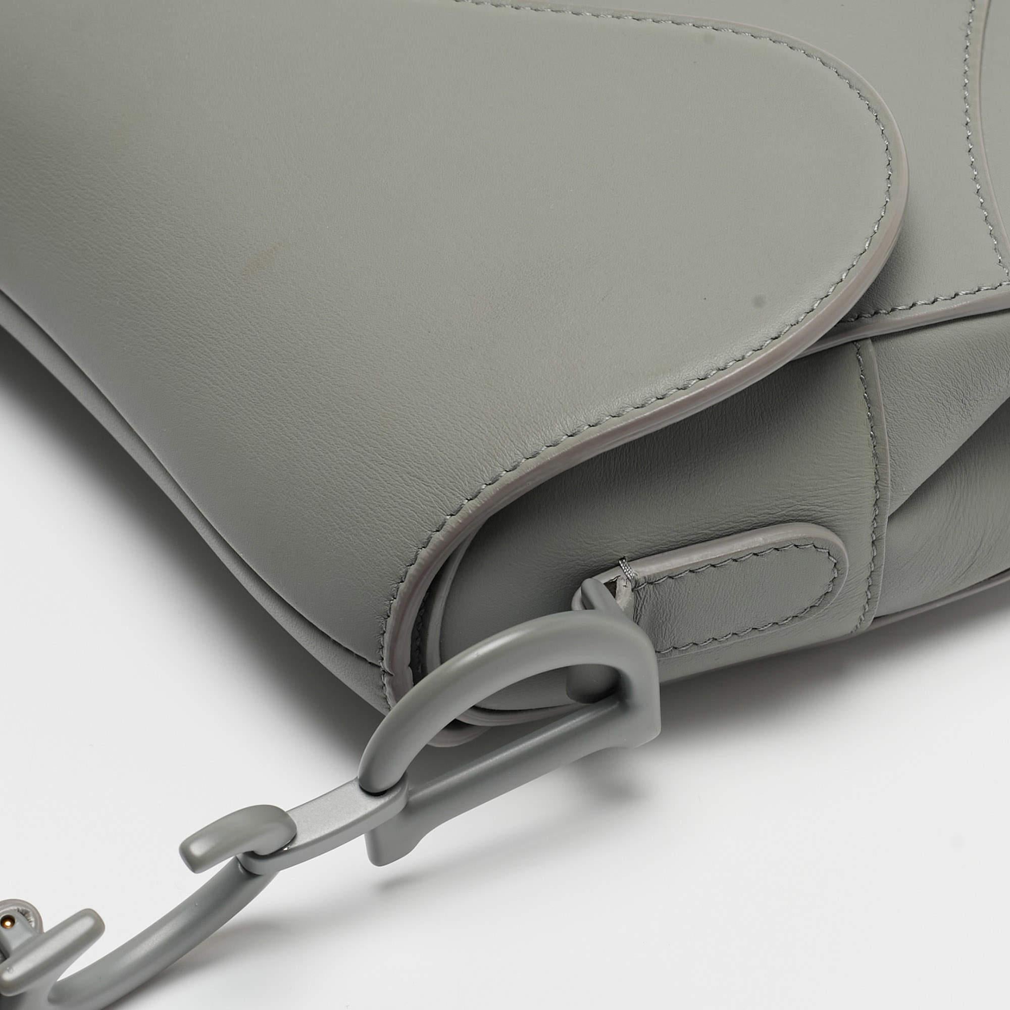 Dior Grey Ultra Matte Leather Saddle Shoulder Bag 9