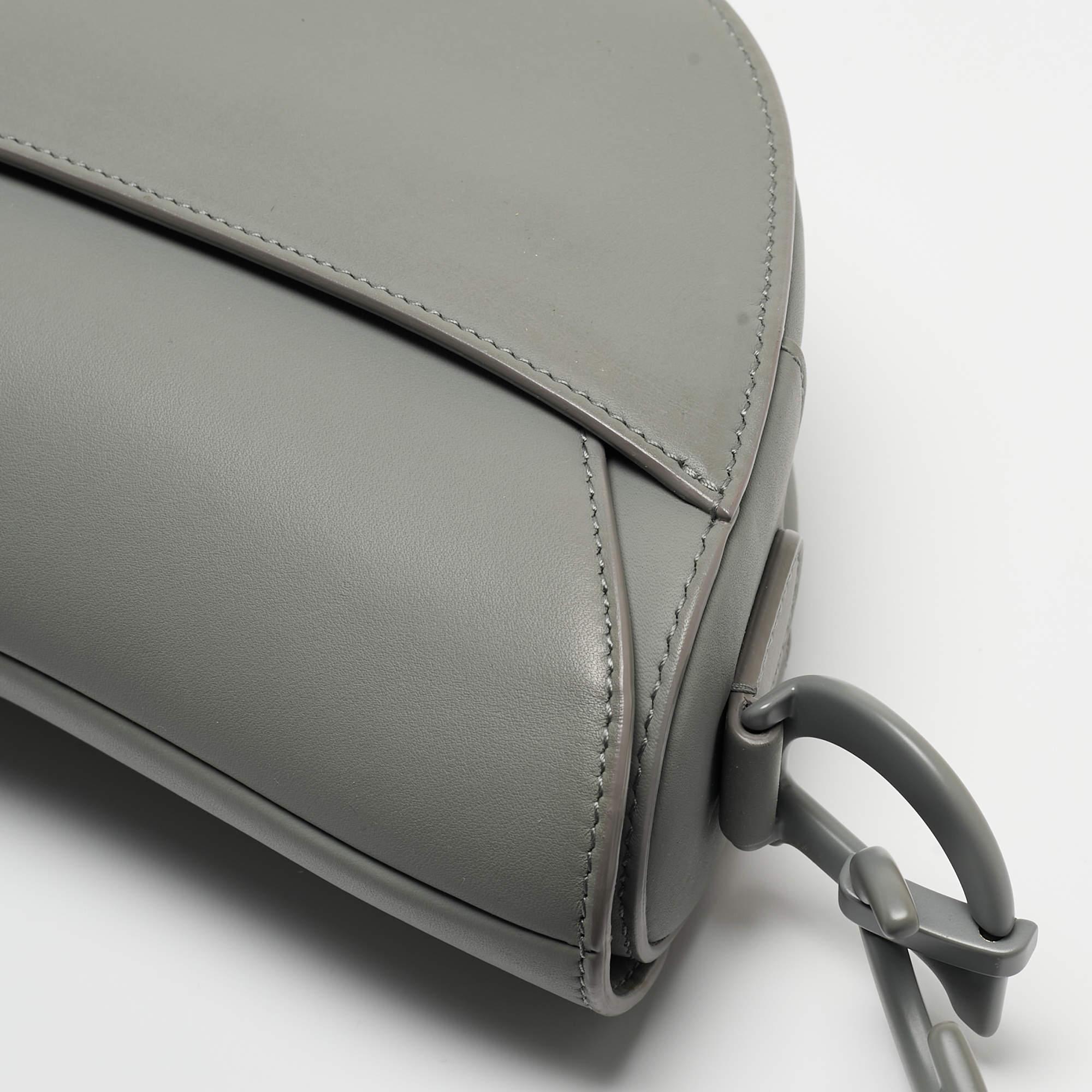 Dior Grey Ultra Matte Leather Saddle Shoulder Bag 11