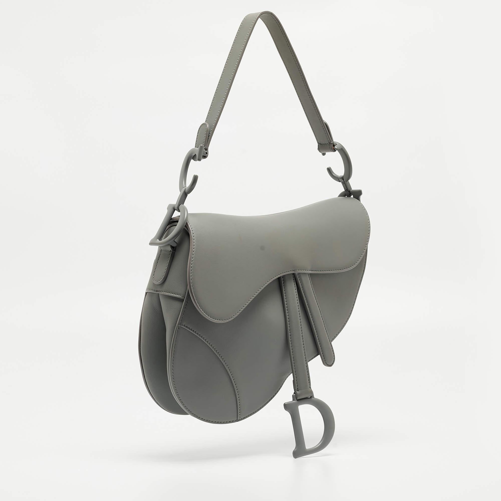 Gray Dior Grey Ultra Matte Leather Saddle Shoulder Bag