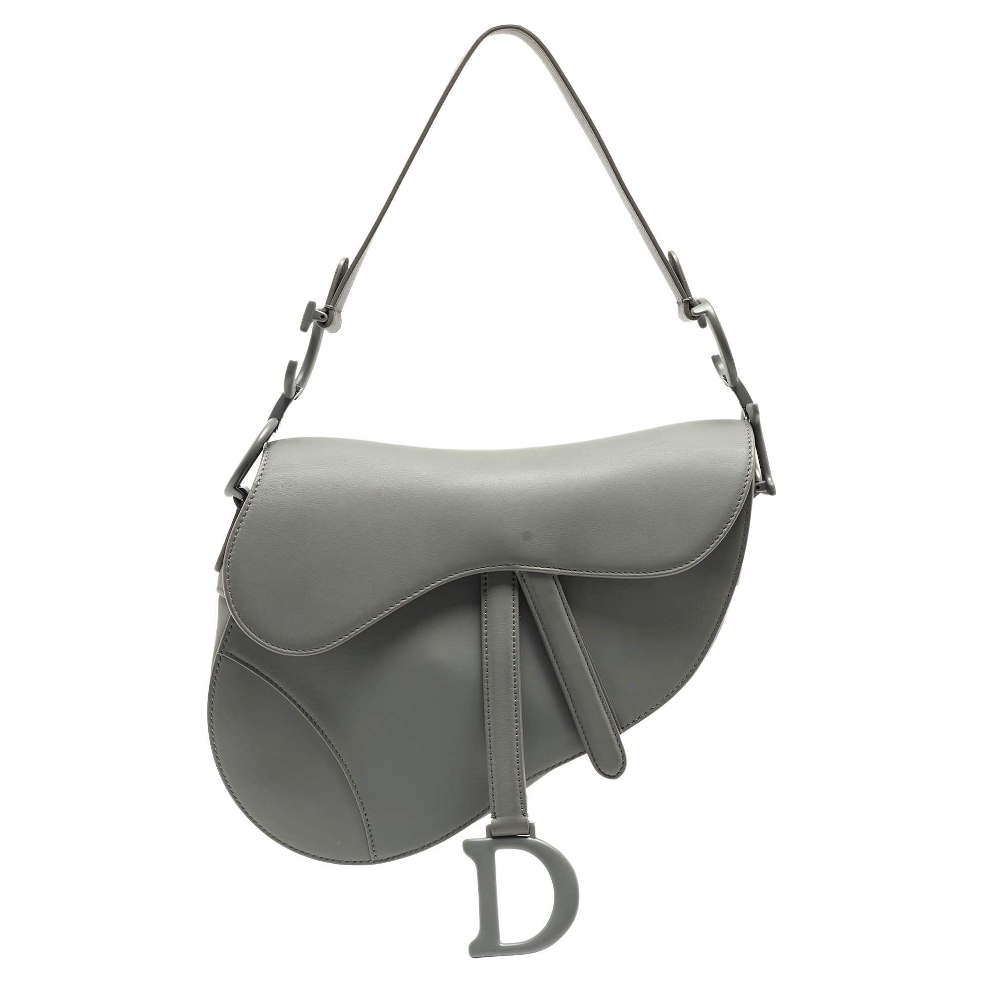 Dior Grey Ultra Matte Leather Saddle Shoulder Bag