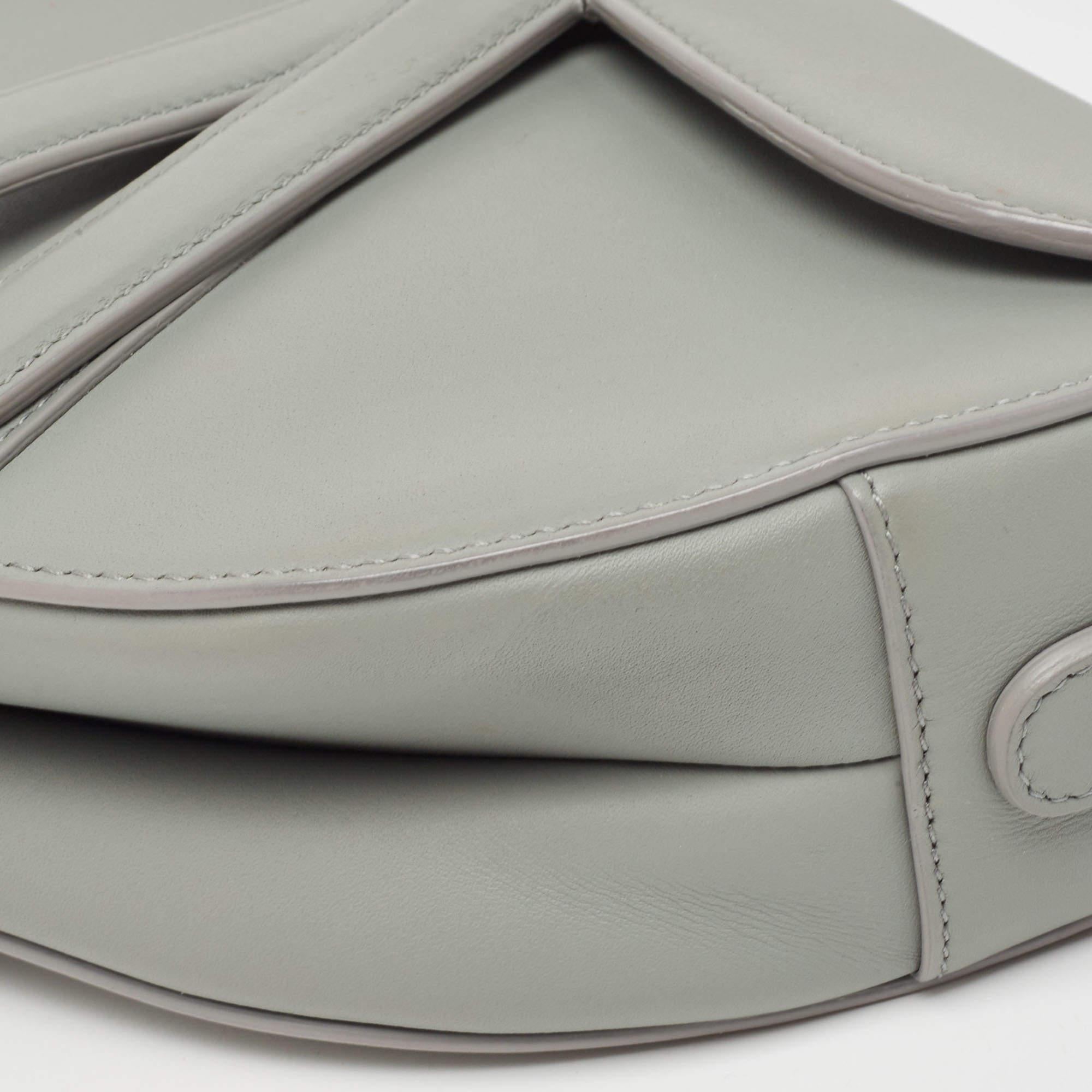 Dior Grey Ultramatte Leather Saddle Shoulder Bag 10