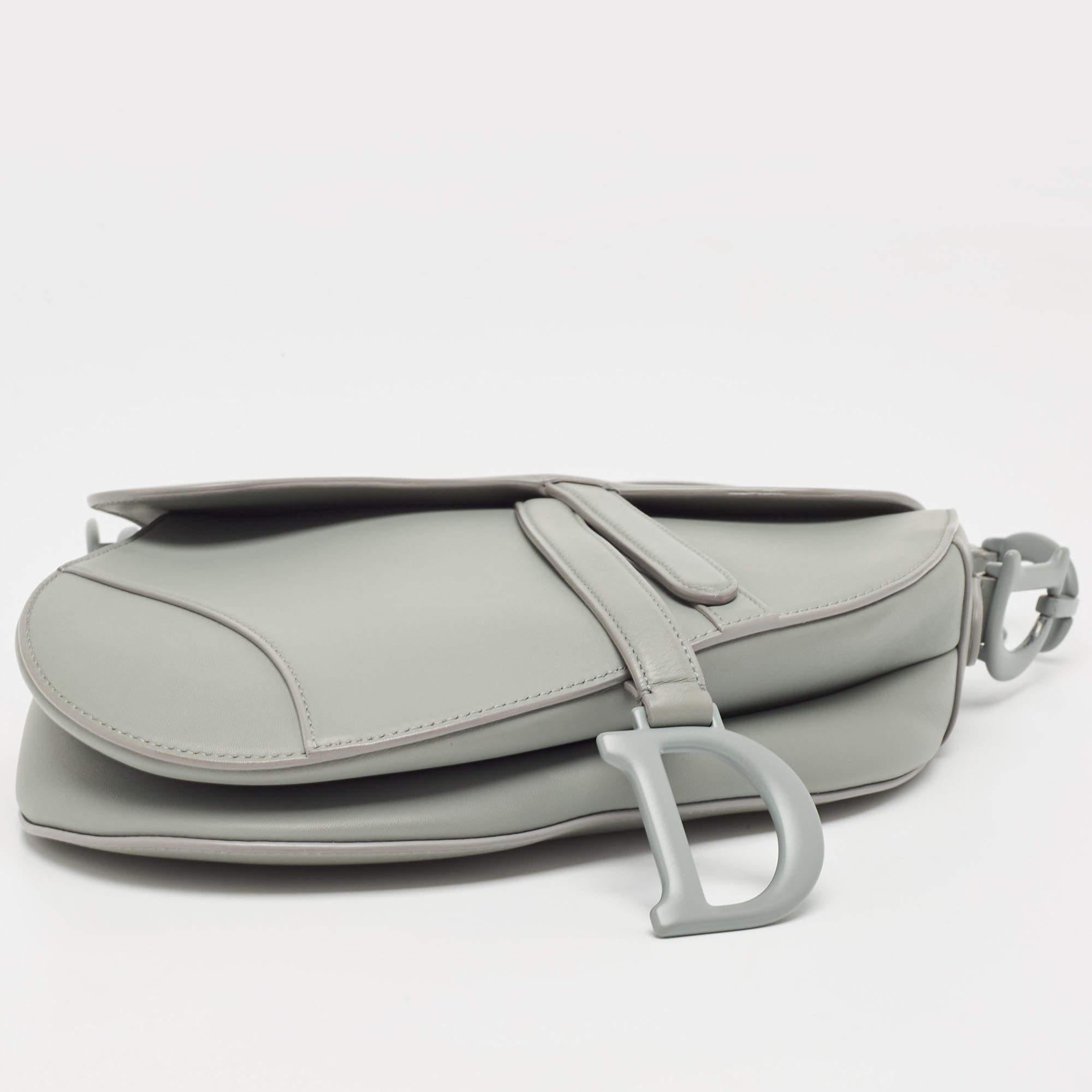 Dior Grey Ultramatte Leather Saddle Shoulder Bag 12