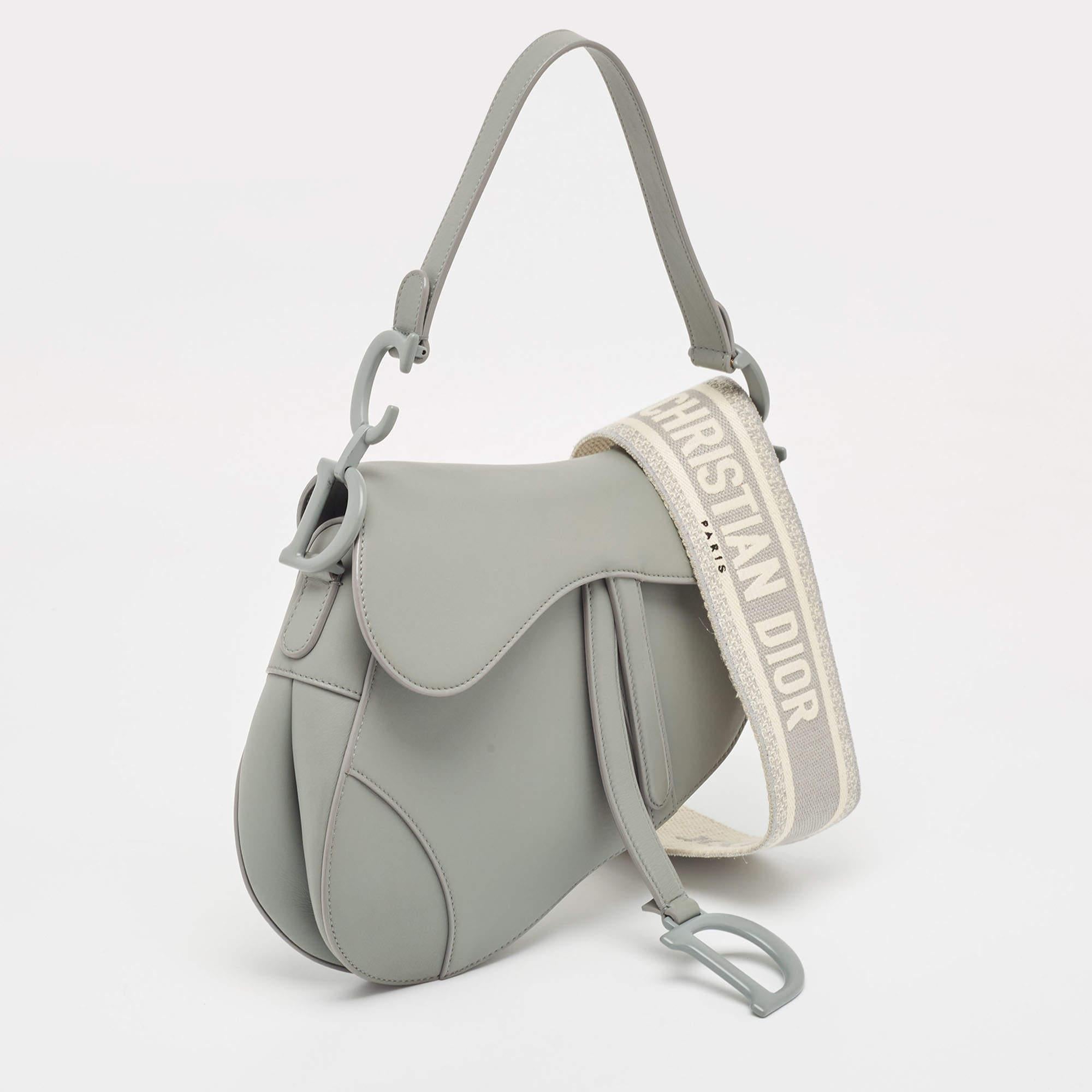 Women's Dior Grey Ultramatte Leather Saddle Shoulder Bag