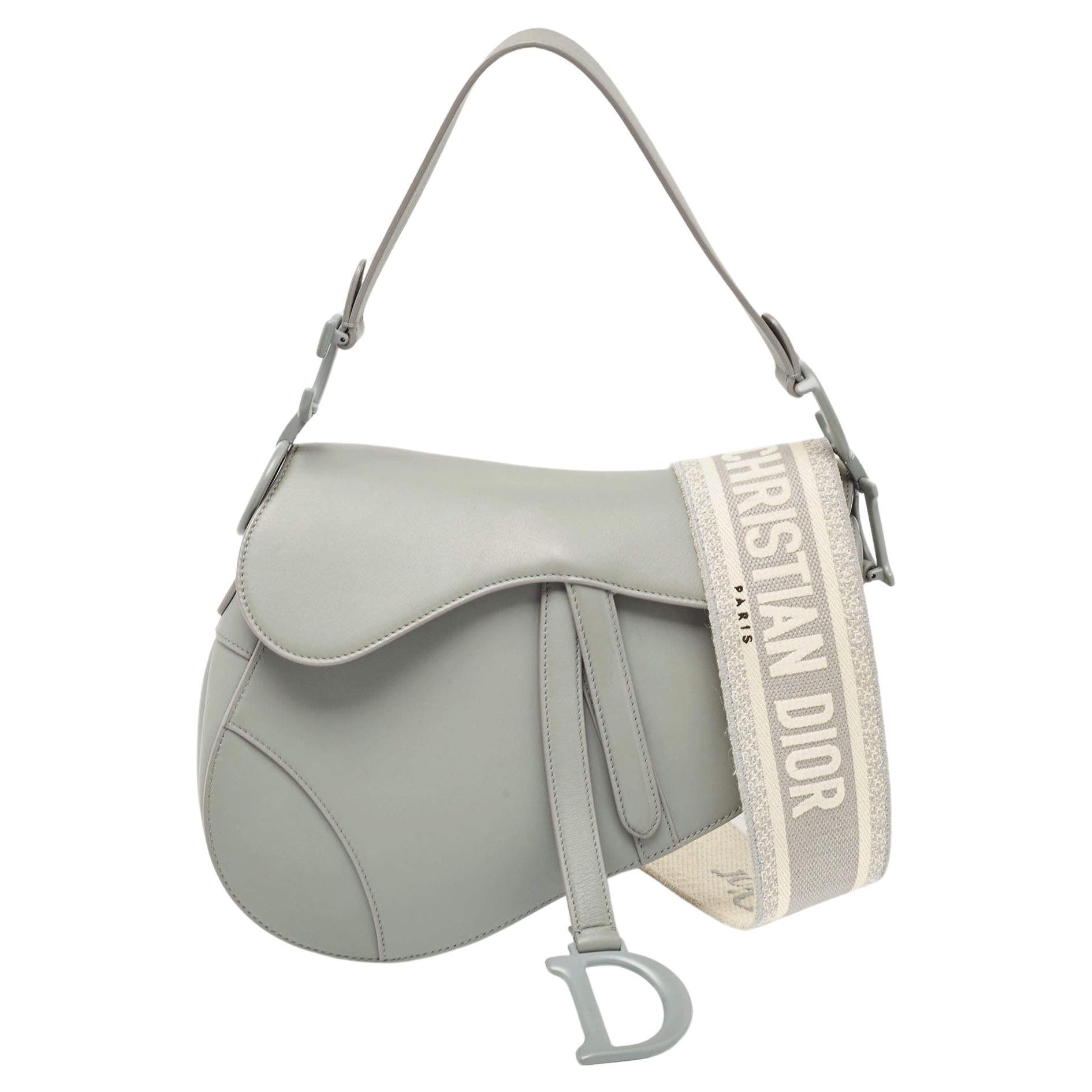 Dior Grey Ultramatte Leather Saddle Shoulder Bag