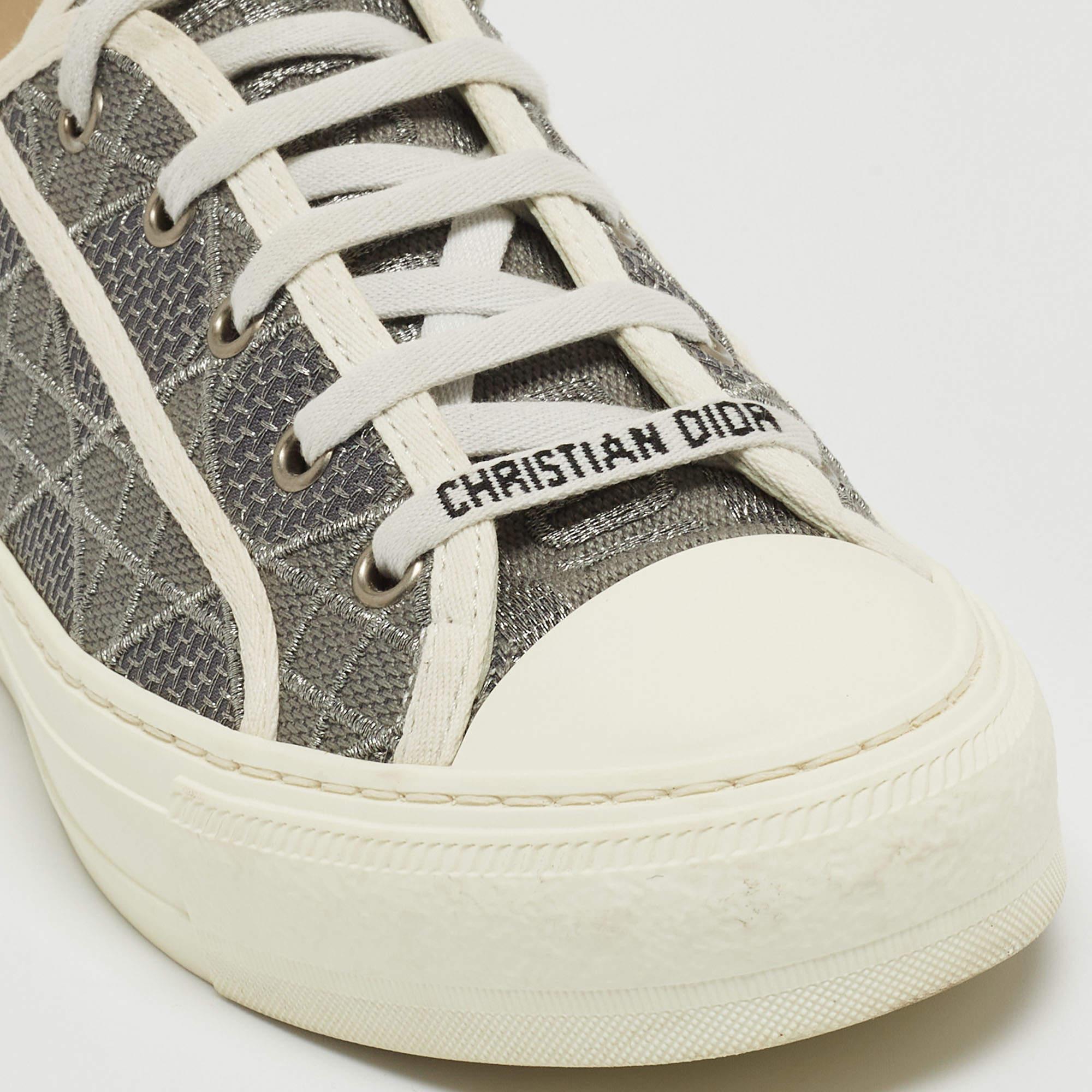 Dior Grey/White Embroidered Cannage Canvas Walk'n'Dior Sneakers Size 38 2