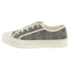 Dior Grey/White Embroidered Cannage Canvas Walk'n'Dior Sneakers Size 38