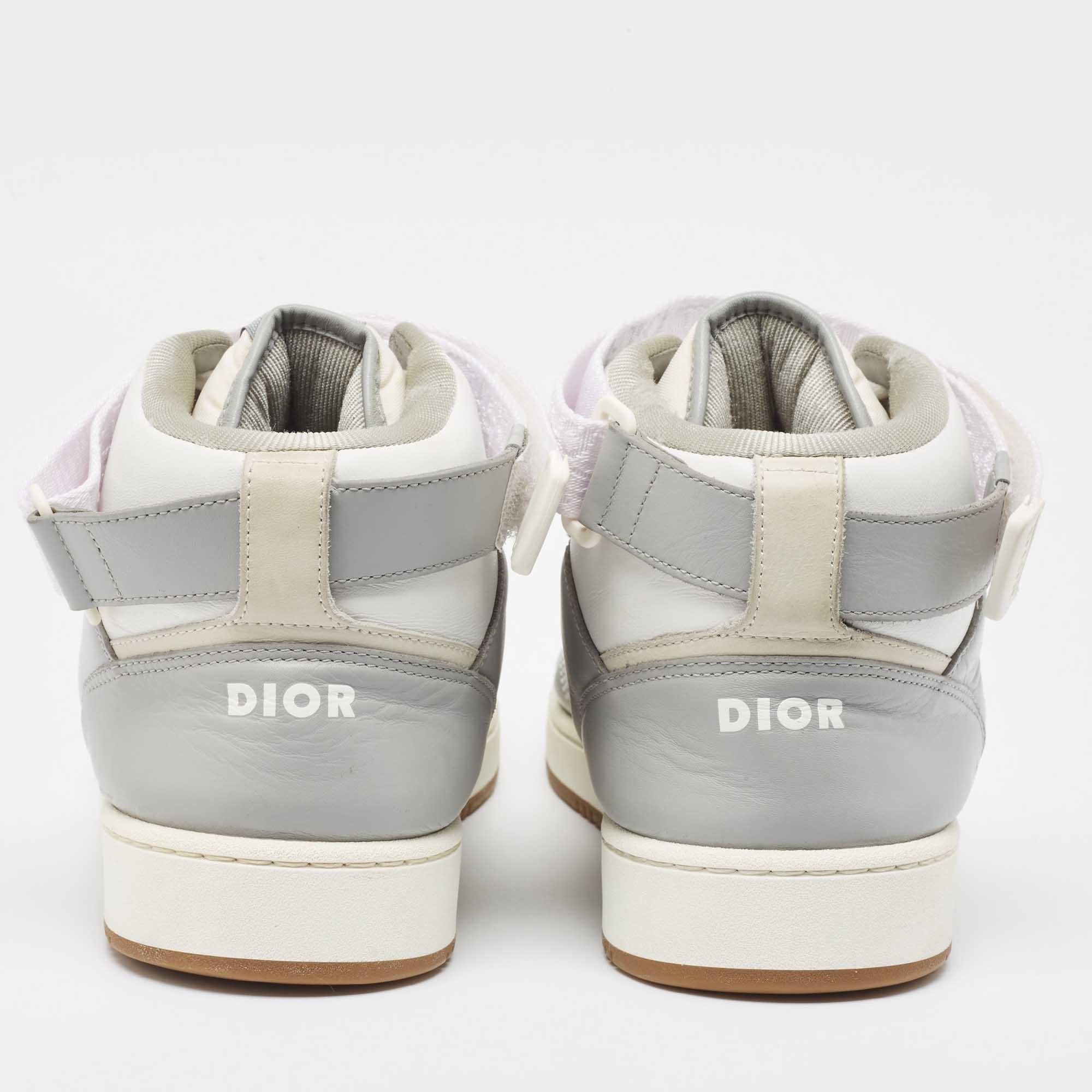 DIOR Grey/White Leather and Oblique Jacquard B27 High Top Sneakers Size 47 1