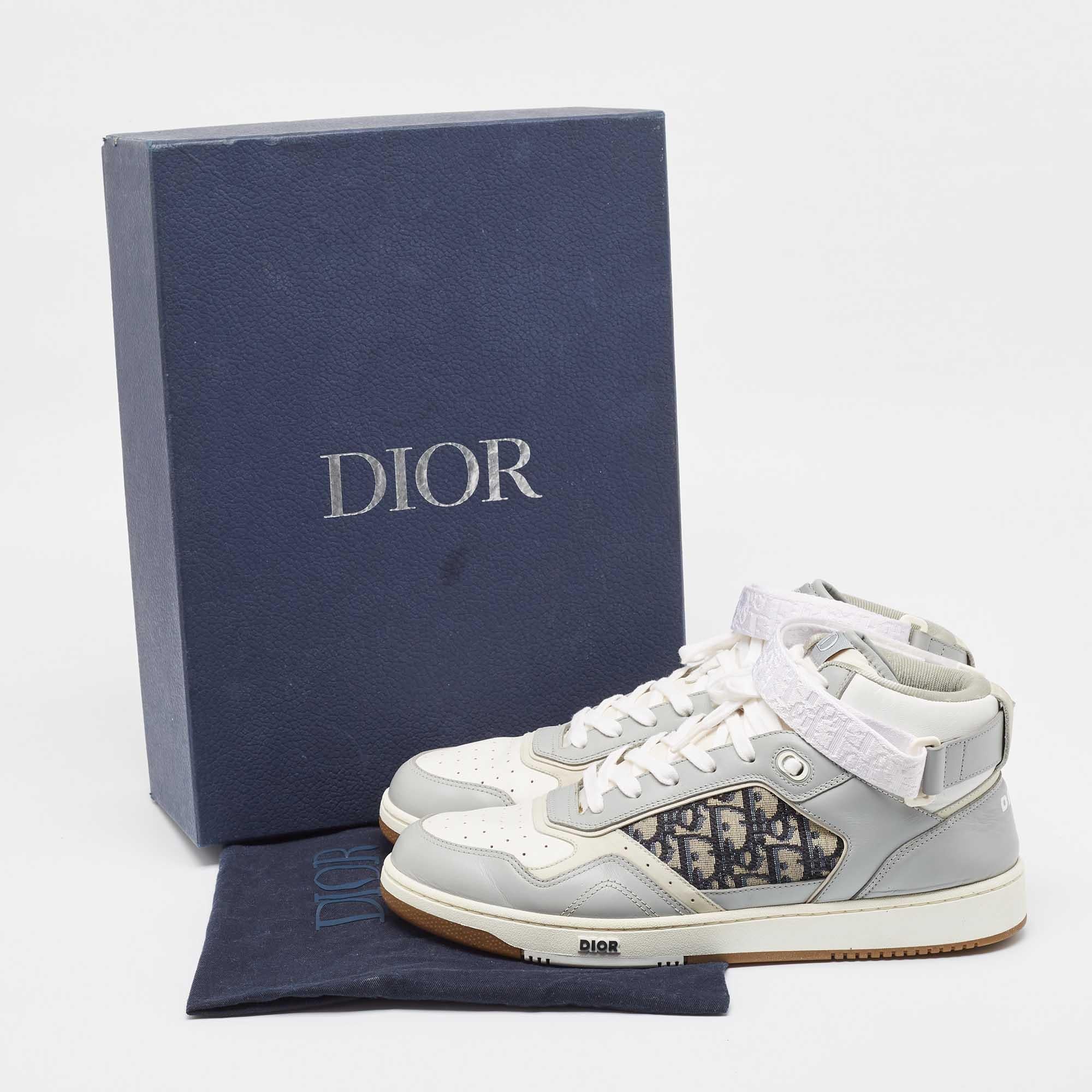 DIOR Grey/White Leather and Oblique Jacquard B27 High Top Sneakers Size 47 5