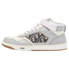 DIOR Grey/White Leather and Oblique Jacquard B27 High Top Sneakers Size 47