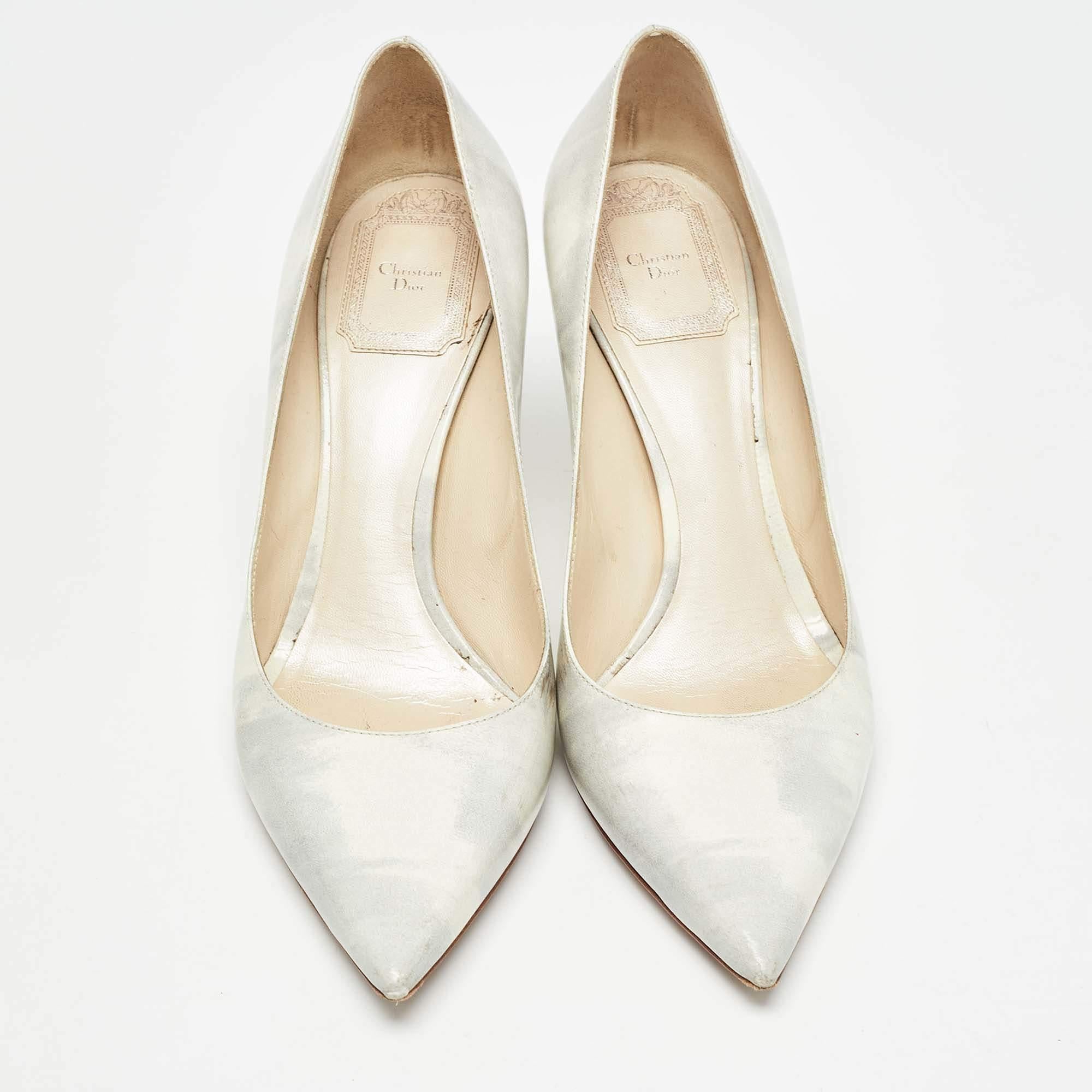 Beige Dior Grey/White Leather Cherie Pumps Size 37.5 For Sale