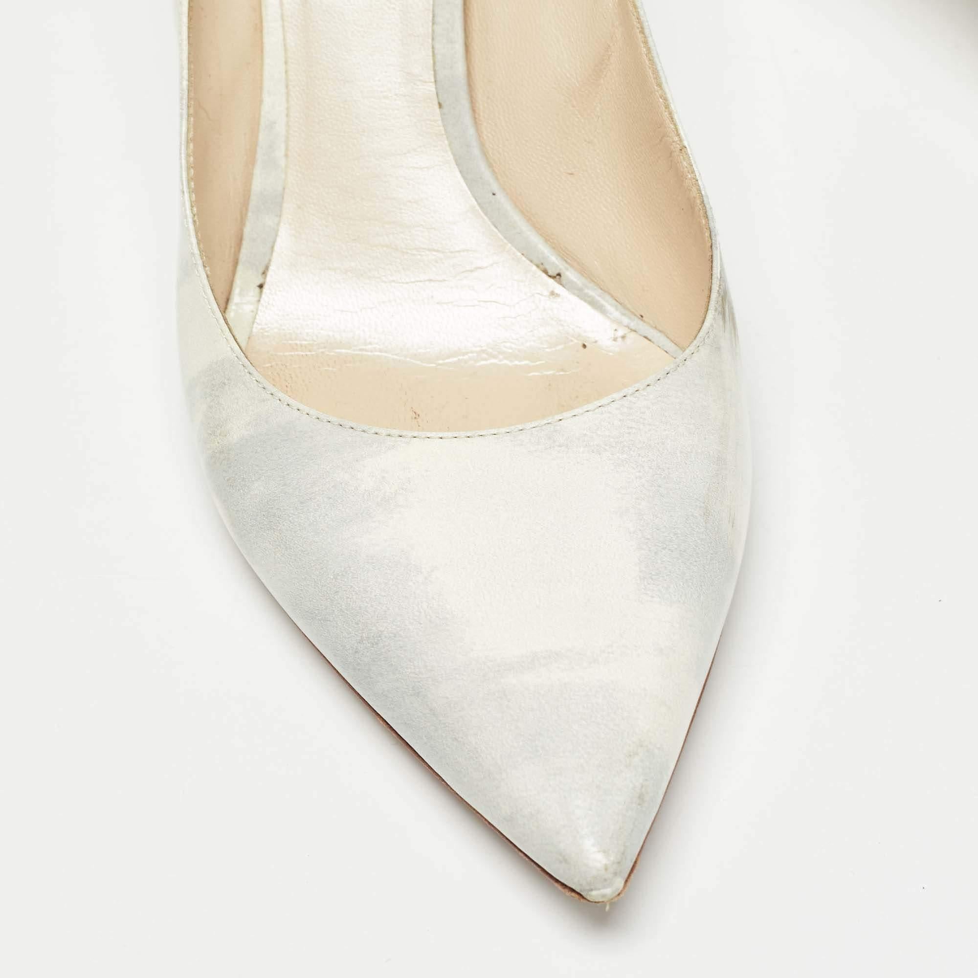 Dior Grey/White Leather Cherie Pumps Size 37.5 For Sale 2