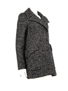 Dior Grey Wool Double-Breasted Herringbone Coat Size M
