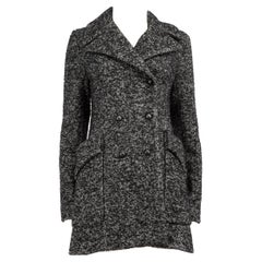 Dior Grey Wool Double-Breasted Herringbone Coat Size M