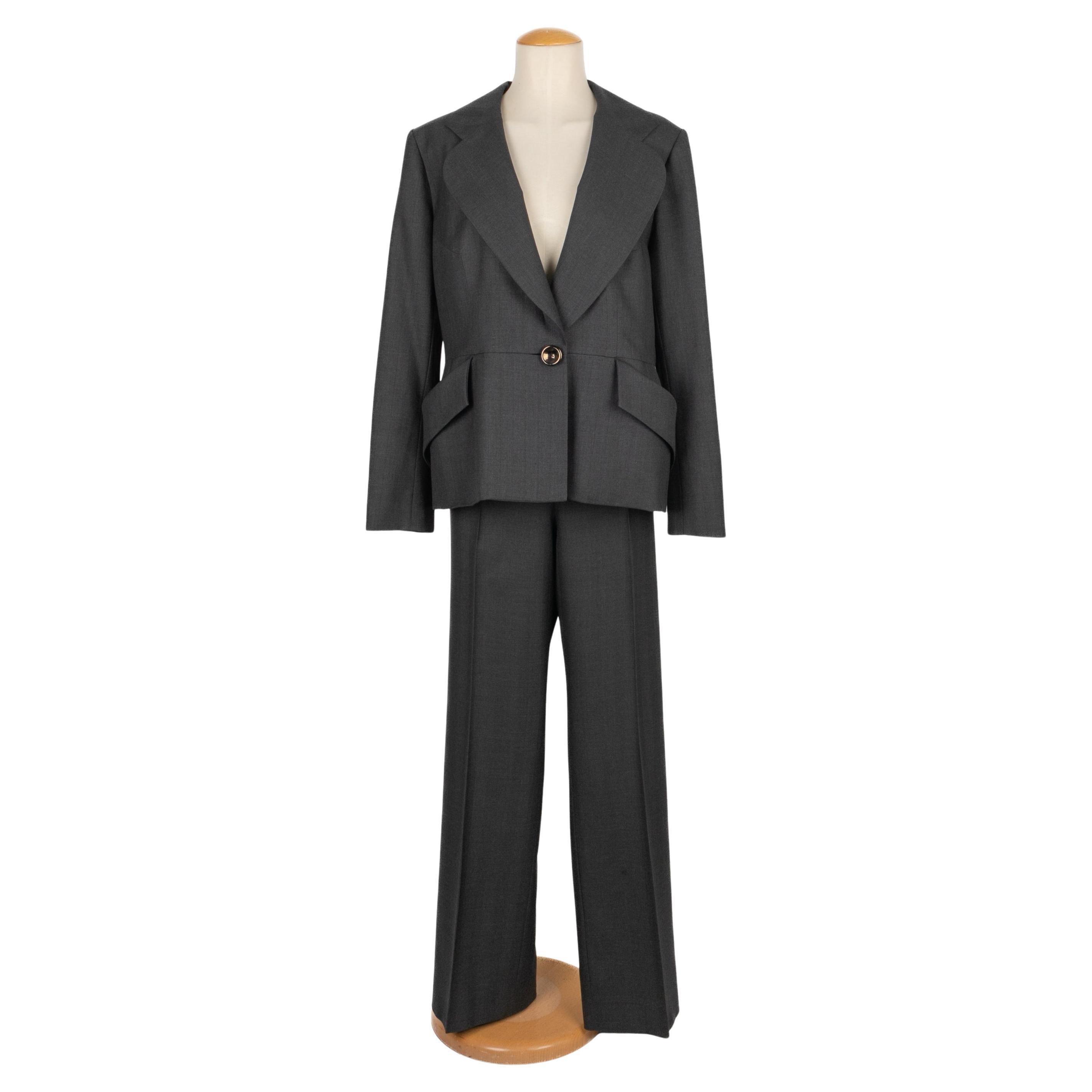 Dior Grey Wool Pant Suit For Sale