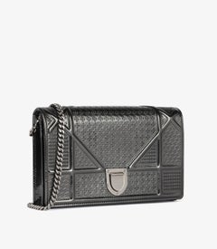 Dior Gunmetal Micro-Cannage Embossed Patent Leather Diorama Wallet-on-Chain