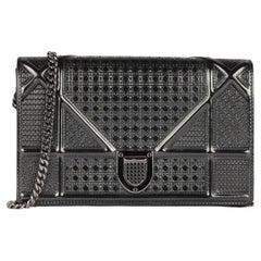 Dior Gunmetal Micro-Cannage Embossed Patent Leather Diorama Wallet-on-Chain